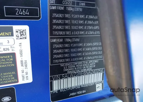 2022 Land Rover Range Rover Sport Svr/Svr Carbon Edition z USA, uszkodzony, nr VIN SALWZ2RE6NA240254